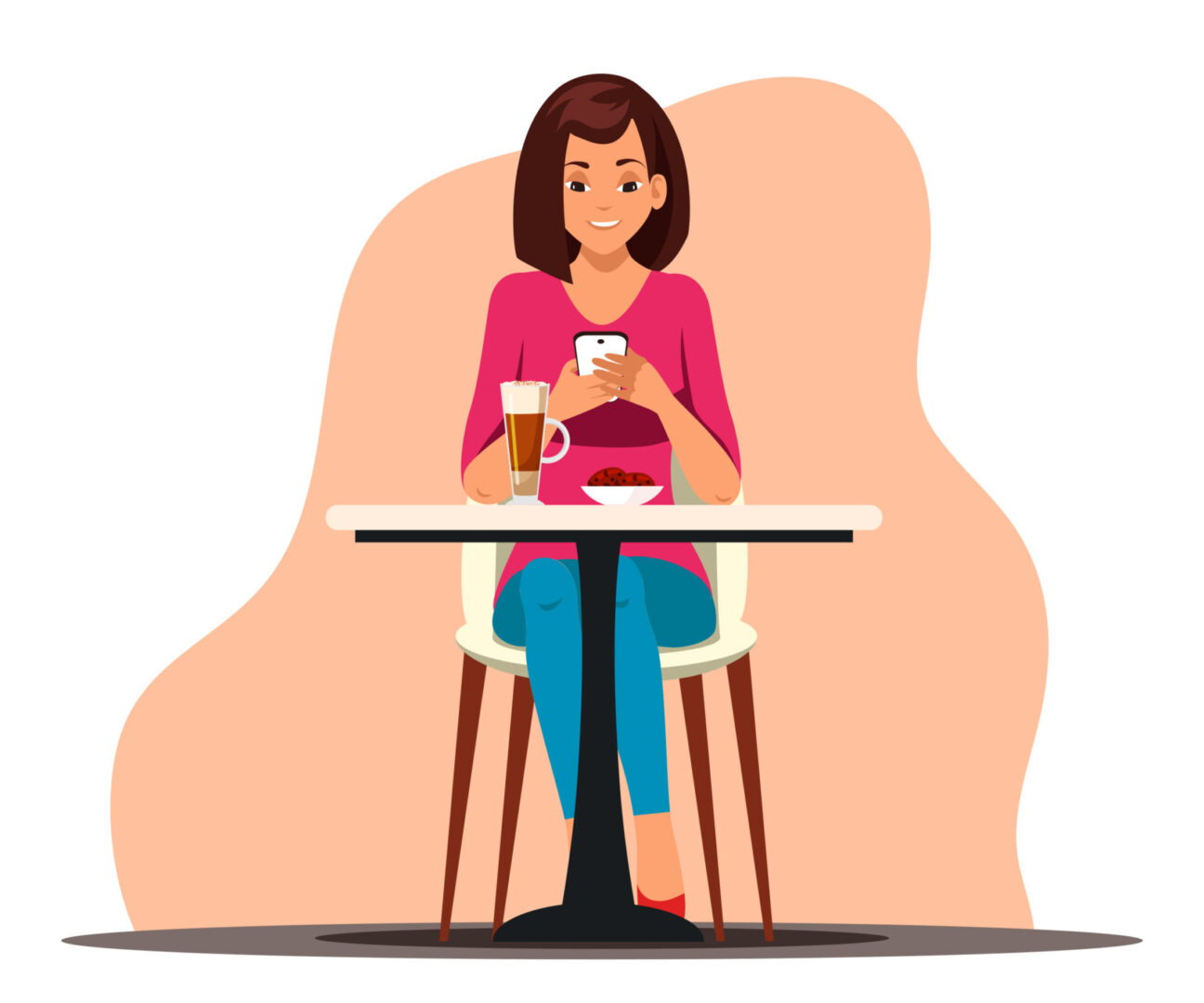 Coffee,Break,Concept.,Smiling,Girl,Sits,At,Table,In,Cafe,